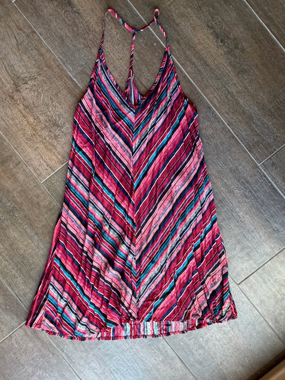 womens Pink Multi-Stripe Halter One-Piece Dress